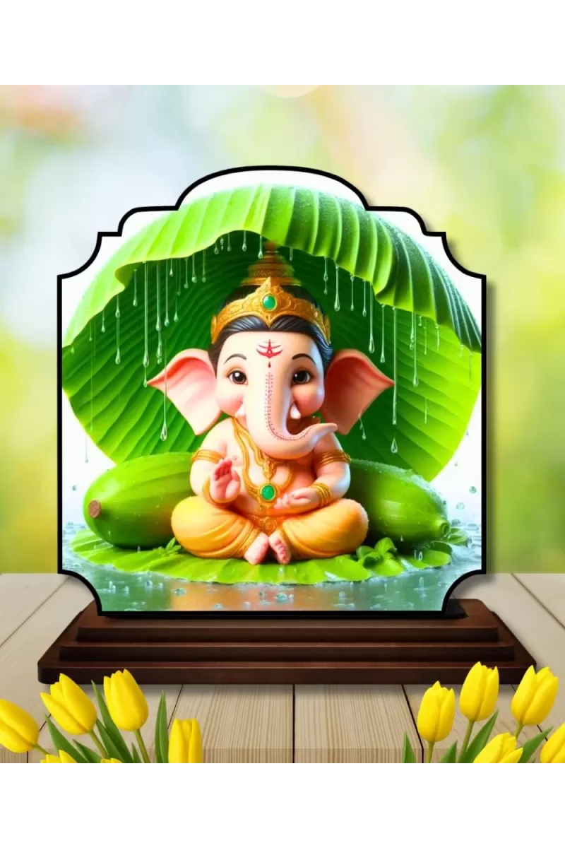 Car Dashboard/Table Top Lord Ganesha Wooden Rectangle Photo Stand  3x4 Inches, Compact & Stylish Spiritual Display For Car, Home & Office (Pack Of 1) (F22449)