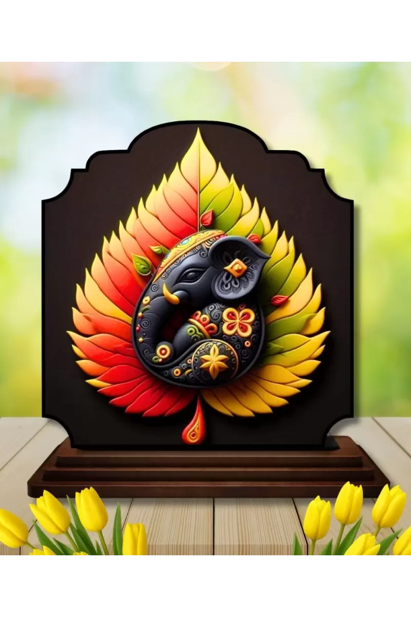 Car Dashboard/Table Top Lord Ganesha Wooden Rectangle Photo Stand  3x4 Inches, Compact & Stylish Spiritual Display For Car, Home & Office (Pack Of 1) (F22450)