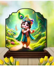 Car Dashboard/Table Top Lord Krishna Wooden Rectangle Photo Stand  3x4 Inches, Compact & Stylish Spiritual Display For Car, Home & Office (Pack Of 1) (F22451)