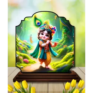 Car Dashboard/Table Top Lord Krishna Wooden Rectangle Photo Stand 3x4 Inches, Compact & Stylish Spiritual Display For Car, Home & Office (Pack Of 1) (F22451) Car Dashboard/Table Top Lord Krishna Wooden Rectangle Photo Stand 3x4 Inches, Compact & Stylish Spiritual Display For Car, Home & Office (Pack Of 1) (F22451)
