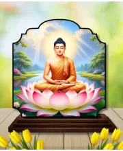 Car Dashboard/Table Top Serene Buddha Wooden Rectangle Photo Stand  3x4 Inches, Compact & Stylish Spiritual Display For Car, Home & Office (Pack Of 1) (F22452)