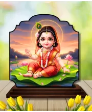 Car Dashboard/Table Top Little Radha Wooden Rectangle Photo Stand  3x4 Inches, Compact & Stylish Spiritual Display For Car, Home & Office (Pack Of 1) (F22453)