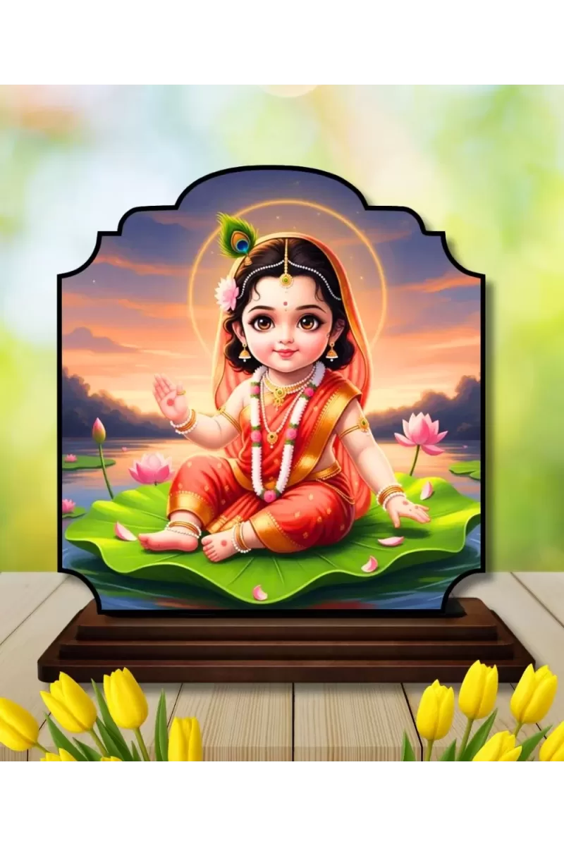 Car Dashboard/Table Top Little Radha Wooden Rectangle Photo Stand  3x4 Inches, Compact & Stylish Spiritual Display For Car, Home & Office (Pack Of 1) (F22453)