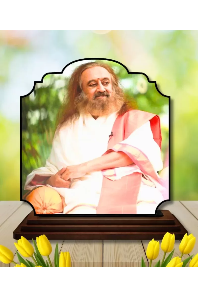 Car Dashboard/Table Top Sri Sri Ravi Shankar Wooden Rectangle Photo Stand  3x4 Inches, Compact & Stylish Spiritual Display For Car, Home & Office (Pack Of 1) (F22455)