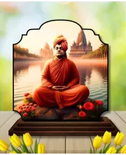 Car Dashboard/Table Top Swami Vivekananda Wooden Rectangle Photo Stand  3x4 Inches, Compact & Stylish Spiritual Display For Car, Home & Office (Pack Of 1) (F22456)