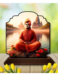 Car Dashboard/Table Top Swami Vivekananda Wooden Rectangle Photo Stand  3x4 Inches, Compact & Stylish Spiritual Display For Car, Home & Office (Pack Of 1) (F22456)