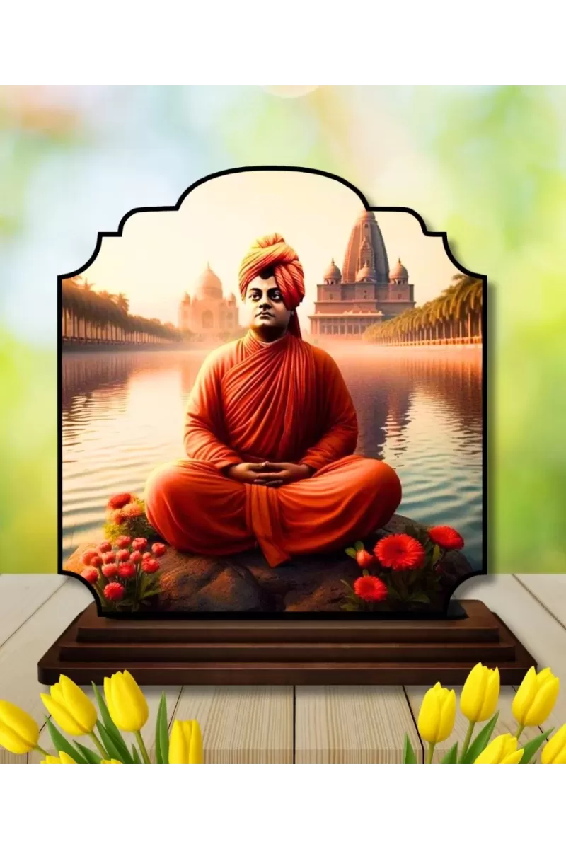 Car Dashboard/Table Top Swami Vivekananda Wooden Rectangle Photo Stand  3x4 Inches, Compact & Stylish Spiritual Display For Car, Home & Office (Pack Of 1) (F22456)