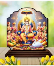 Car Dashboard/Table Top Lord Vishwakarma Wooden Rectangle Photo Stand  3x4 Inches, Compact & Stylish Spiritual Display For Car, Home & Office (Pack Of 1) (F22457)