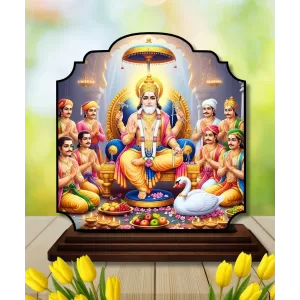 Car Dashboard/Table Top Lord Vishwakarma Wooden Rectangle Photo Stand  3x4 Inches, Compact & Stylish Spiritual Display For Car, Home & Office (Pack Of 1) (F22457)