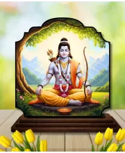 Car Dashboard/Table Top Lord Rama Wooden Rectangle Photo Stand  3x4 Inches, Compact & Stylish Spiritual Display For Car, Home & Office (Pack Of 1) (F22458)