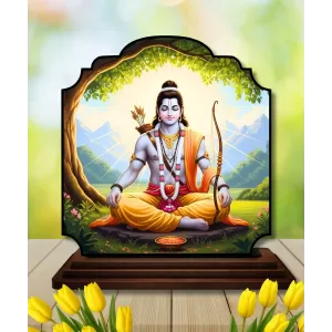 Car Dashboard/Table Top Lord Rama Wooden Rectangle Photo Stand  3x4 Inches, Compact & Stylish Spiritual Display For Car, Home & Office (Pack Of 1) (F22458)