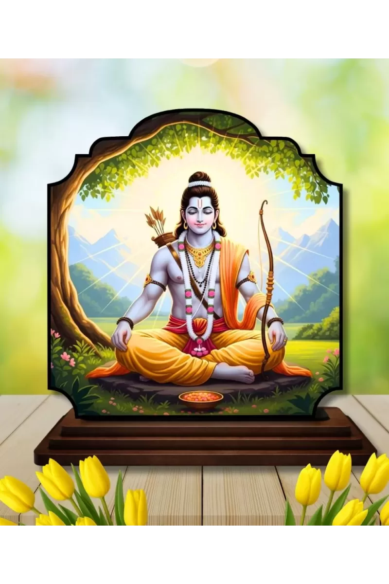 Car Dashboard/Table Top Lord Rama Wooden Rectangle Photo Stand  3x4 Inches, Compact & Stylish Spiritual Display For Car, Home & Office (Pack Of 1) (F22458)