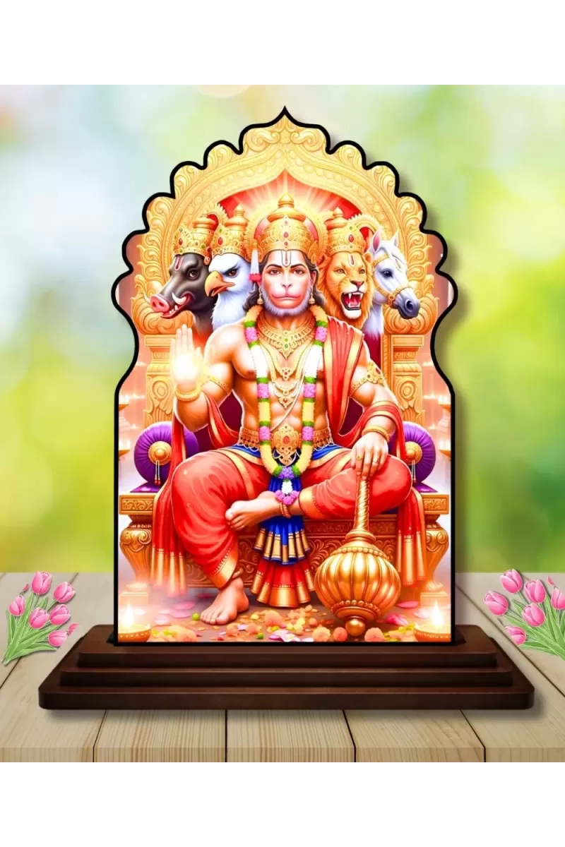 Car Dashboard/Table Top Lord Hanuaman Wooden Temple Photo Stand  3x4 Inches, Compact & Stylish Spiritual Display For Car, Home & Office (Pack Of 1) (F22469)