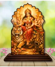 Car Dashboard/Table Top Goddess Durga Wooden Temple Photo Stand  3x4 Inches, Compact & Stylish Spiritual Display For Car, Home & Office (Pack Of 1) (F22461)