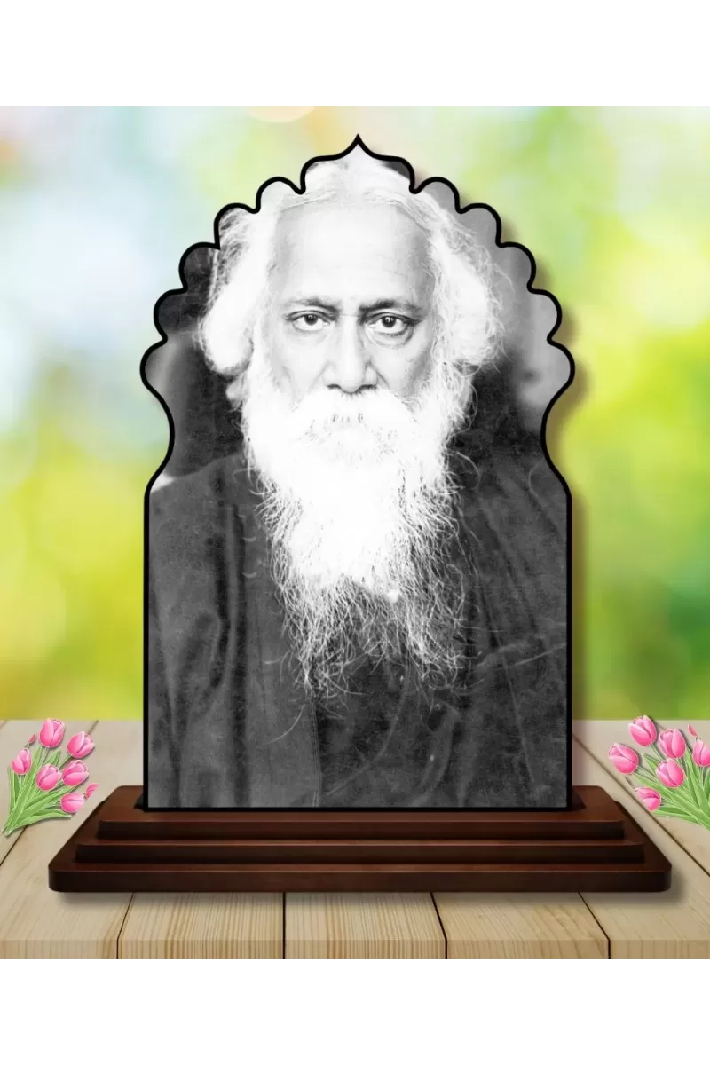 Car Dashboard/Table Top Rabindra Nath Tagore Wooden Temple Photo Stand  3x4 Inches, Compact & Stylish Spiritual Display For Car, Home & Office (Pack Of 1) (F22462)