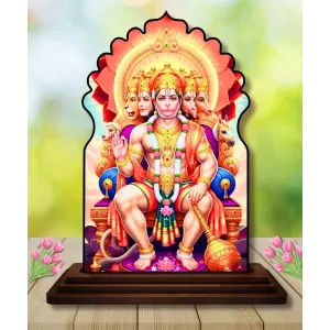 Car Dashboard/Table Top Lord Hanuman Wooden Temple Photo Stand  3x4 Inches, Compact & Stylish Spiritual Display For Car, Home & Office (Pack Of 1) (F22463)
