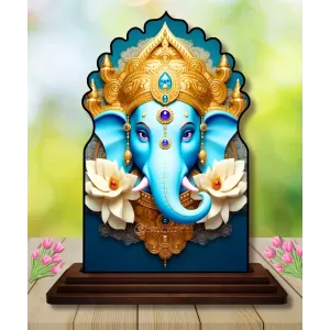 Car Dashboard/Table Top Lord Ganesha Wooden Temple Photo Stand  3x4 Inches, Compact & Stylish Spiritual Display For Car, Home & Office (Pack Of 1) (F22464)