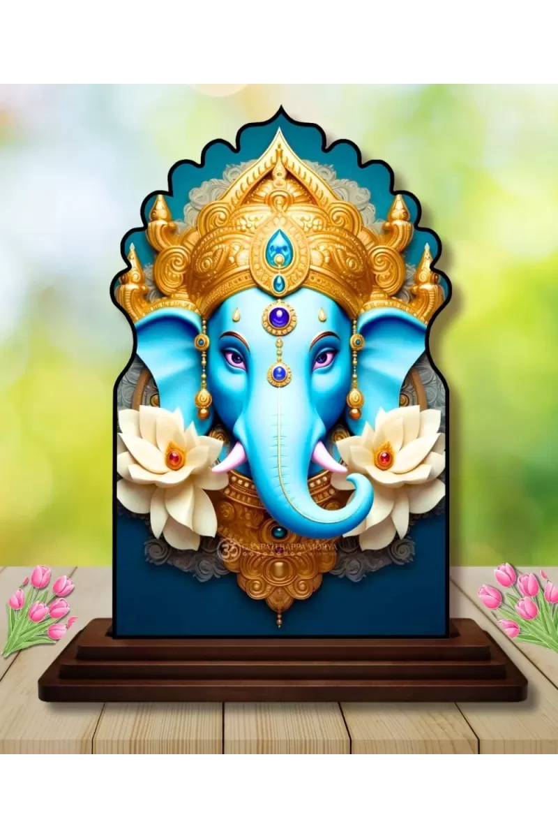 Car Dashboard/Table Top Lord Ganesha Wooden Temple Photo Stand  3x4 Inches, Compact & Stylish Spiritual Display For Car, Home & Office (Pack Of 1) (F22464)