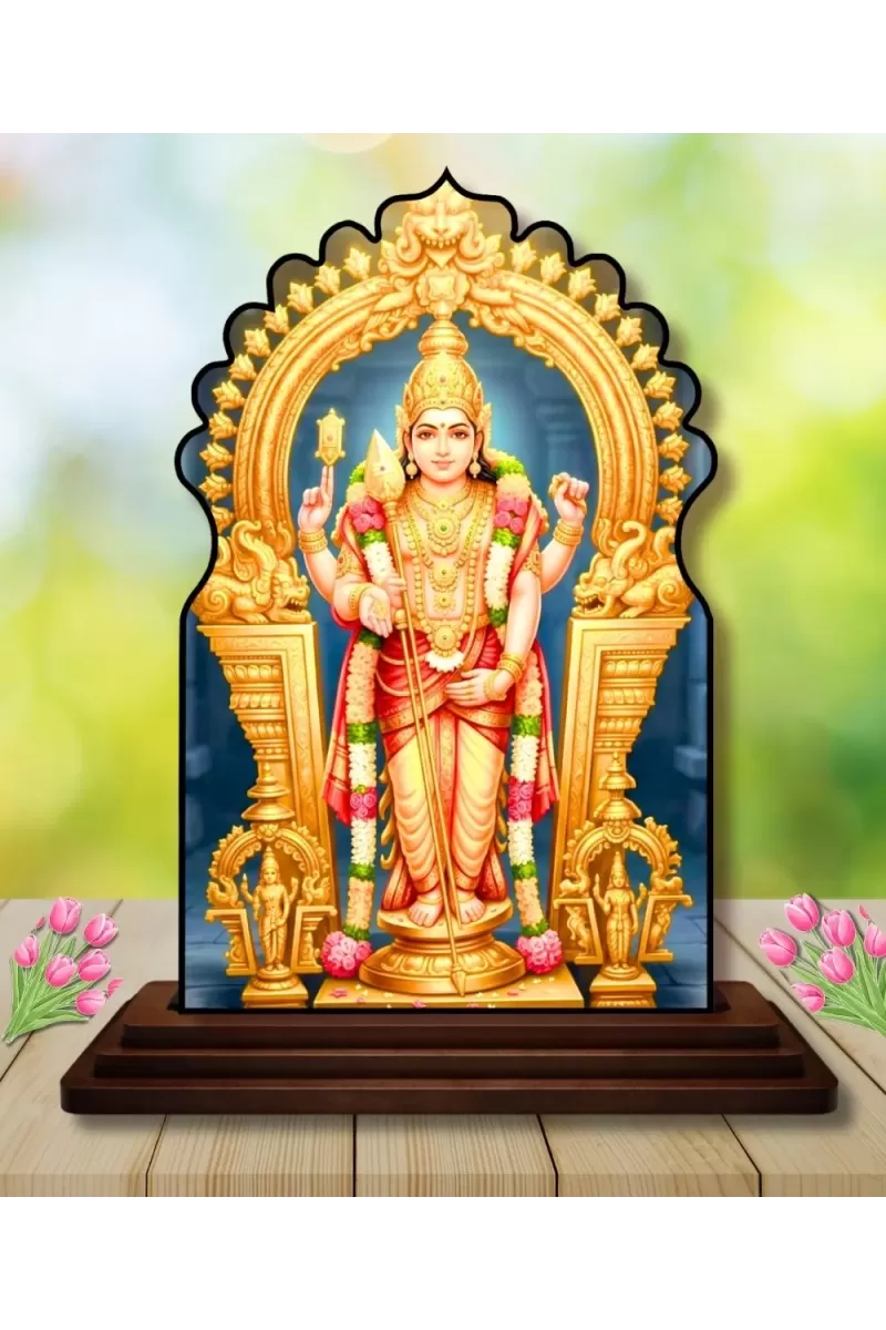 Car Dashboard/Table Top Thiruchendur Murugan  Wooden Temple Photo Stand  3x4 Inches, Compact & Stylish Spiritual Display For Car, Home & Office (Pack Of 1) (F22465)