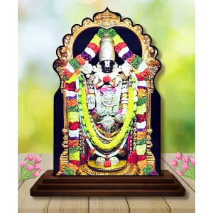 Car Dashboard/Table Top Lord Balaji Wooden Temple Photo Stand  3x4 Inches, Compact & Stylish Spiritual Display For Car, Home & Office (Pack Of 1) (F22466)