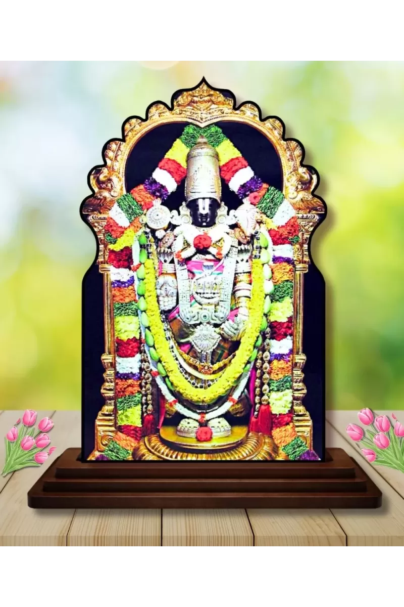 Car Dashboard/Table Top Lord Balaji Wooden Temple Photo Stand  3x4 Inches, Compact & Stylish Spiritual Display For Car, Home & Office (Pack Of 1) (F22466)