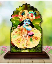 Car Dashboard/Table Top Lord Krishna Wooden Temple Photo Stand  3x4 Inches, Compact & Stylish Spiritual Display For Car, Home & Office (Pack Of 1) (F22467)