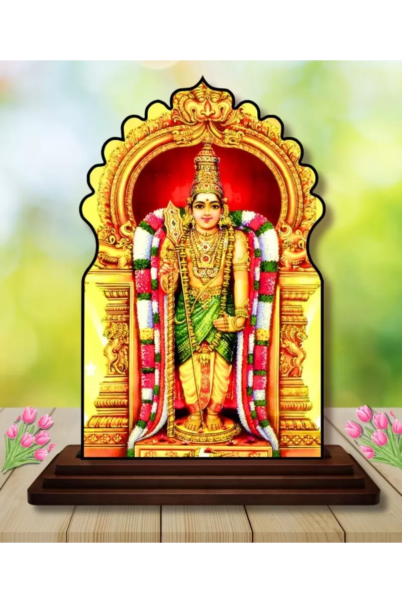Car Dashboard/Table Top Lord Murugan Wooden Temple Photo Stand  3x4 Inches, Compact & Stylish Spiritual Display For Car, Home & Office (Pack Of 1) (F22468)