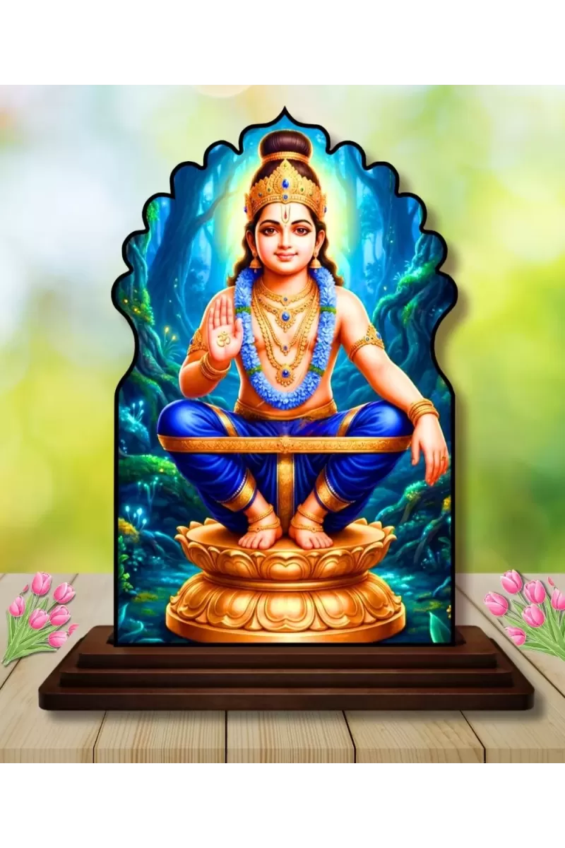 Car Dashboard/Table Top God Ayyappa Wooden Temple Photo Stand  3x4 Inches, Compact & Stylish Spiritual Display For Car, Home & Office (Pack Of 1) (F22470)