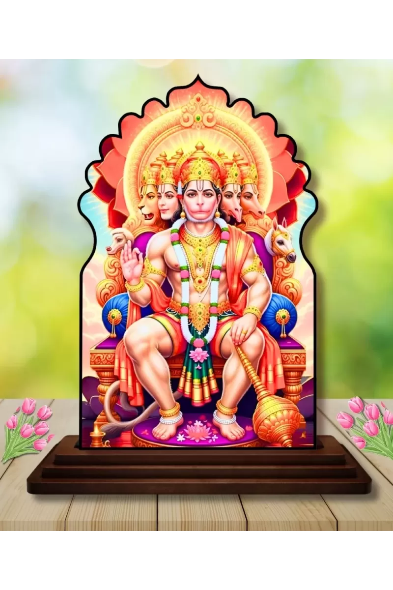 Car Dashboard/Table Top Lord Hanuaman Wooden Temple Photo Stand  3x4 Inches, Compact & Stylish Spiritual Display For Car, Home & Office (Pack Of 1) (F22471)