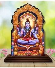 Car Dashboard/Table Top Lord Shiva Wooden Temple Photo Stand  3x4 Inches, Compact & Stylish Spiritual Display For Car, Home & Office (Pack Of 1) (F22472)