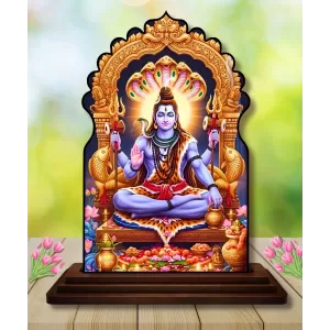 Car Dashboard/Table Top Lord Shiva Wooden Temple Photo Stand  3x4 Inches, Compact & Stylish Spiritual Display For Car, Home & Office (Pack Of 1) (F22472)