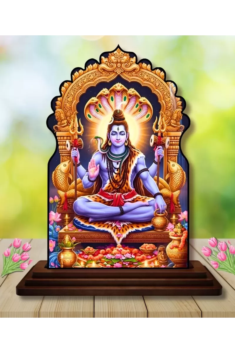 Car Dashboard/Table Top Lord Shiva Wooden Temple Photo Stand  3x4 Inches, Compact & Stylish Spiritual Display For Car, Home & Office (Pack Of 1) (F22472)