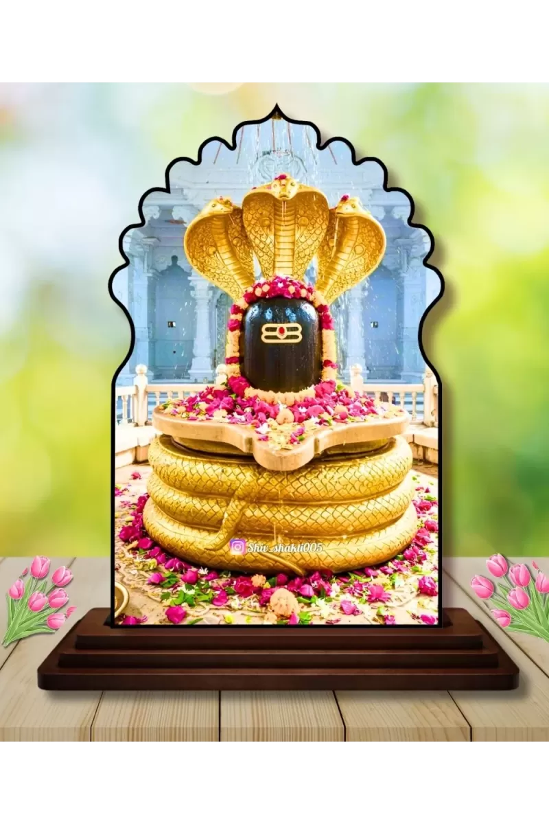 Car Dashboard/Table Top Jyothirlingam Wooden Temple Photo Stand  3x4 Inches, Compact & Stylish Spiritual Display For Car, Home & Office (Pack Of 1) (F22473)