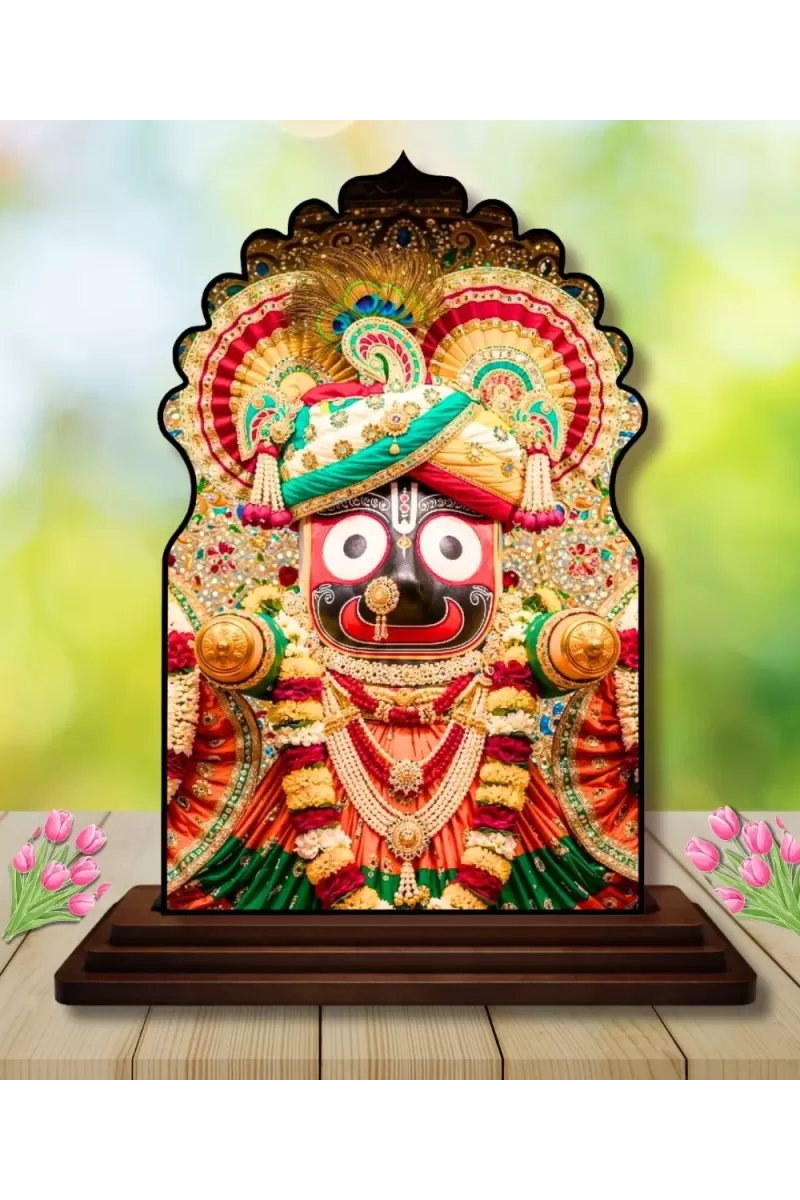 Car Dashboard/Table Top Lord Jagannath Wooden Temple Photo Stand  3x4 Inches, Compact & Stylish Spiritual Display For Car, Home & Office (Pack Of 1) (F22474)