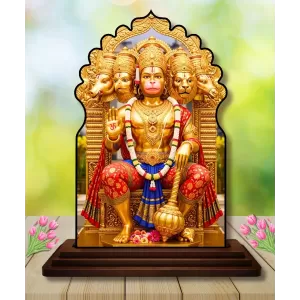 Car Dashboard/Table Top Lord Hanuman Wooden Temple Photo Stand  3x4 Inches, Compact & Stylish Spiritual Display For Car, Home & Office (Pack Of 1) (F22475)