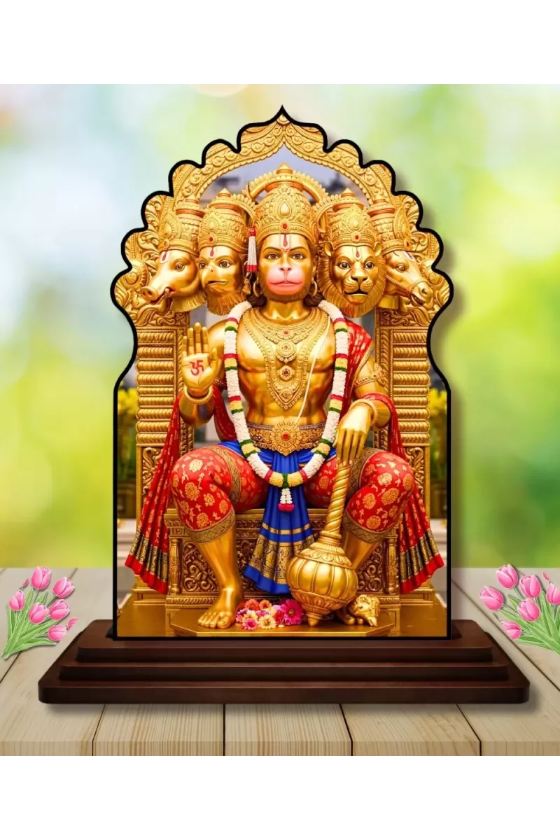 Car Dashboard/Table Top Lord Hanuman Wooden Temple Photo Stand  3x4 Inches, Compact & Stylish Spiritual Display For Car, Home & Office (Pack Of 1) (F22475)
