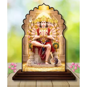 Car Dashboard/Table Top Lord Hanuman Wooden Temple Photo Stand  3x4 Inches, Compact & Stylish Spiritual Display For Car, Home & Office (Pack Of 1) (F22478)