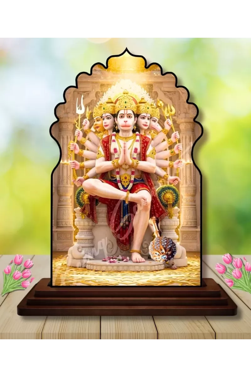 Car Dashboard/Table Top Lord Hanuman Wooden Temple Photo Stand  3x4 Inches, Compact & Stylish Spiritual Display For Car, Home & Office (Pack Of 1) (F22478)