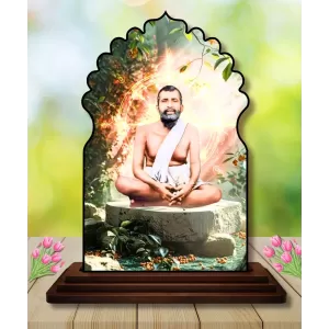 Car Dashboard/Table Top Ramakrishna Paramahamsa Wooden Temple Photo Stand  3x4 Inches, Compact & Stylish Spiritual Display For Car, Home & Office (Pack Of 1) (F22479)