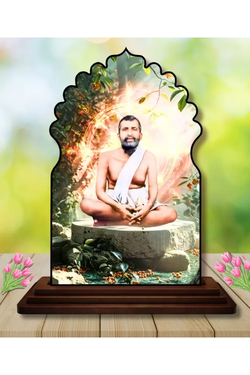Car Dashboard/Table Top Ramakrishna Paramahamsa Wooden Temple Photo Stand  3x4 Inches, Compact & Stylish Spiritual Display For Car, Home & Office (Pack Of 1) (F22479)