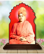 Car Dashboard/Table Top Swami Vivekananda Wooden Temple Photo Stand  3x4 Inches, Compact & Stylish Spiritual Display For Car, Home & Office (Pack Of 1) (F22480)
