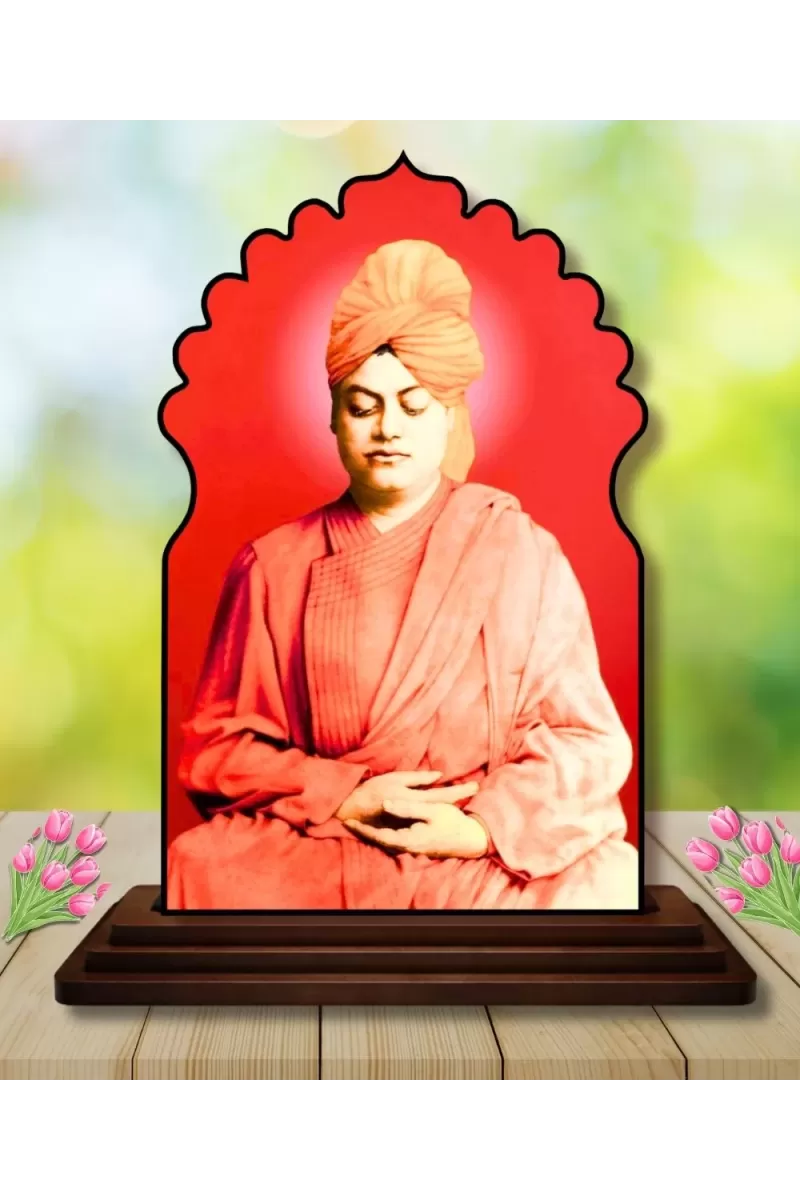 Car Dashboard/Table Top Swami Vivekananda Wooden Temple Photo Stand  3x4 Inches, Compact & Stylish Spiritual Display For Car, Home & Office (Pack Of 1) (F22480)