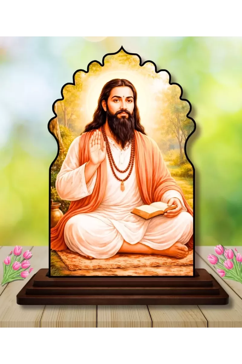 Car Dashboard/Table Top Guru Ravidas Wooden Temple Photo Stand  3x4 Inches, Compact & Stylish Spiritual Display For Car, Home & Office (Pack Of 1) (F22482)