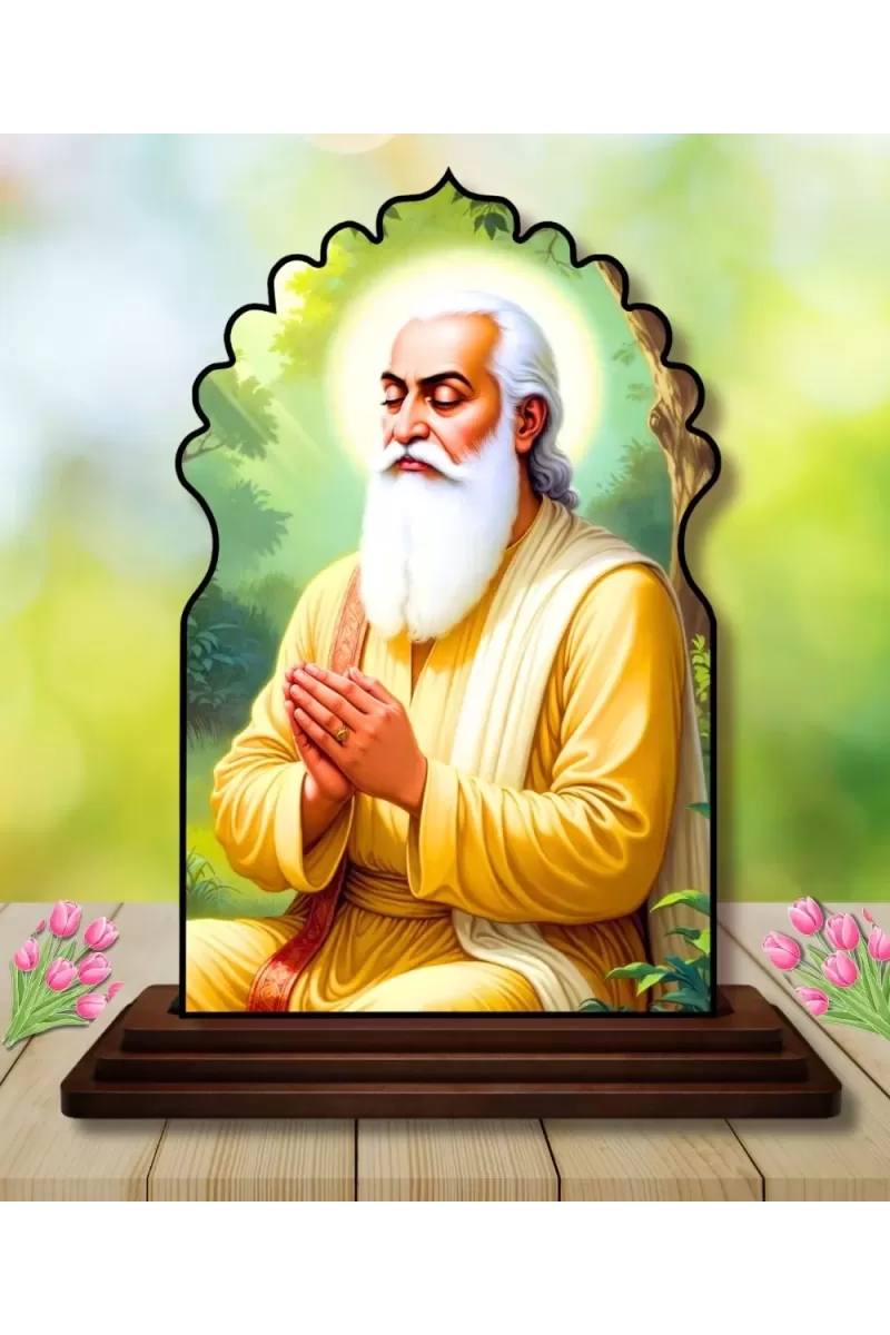 Car Dashboard/Table Top Guru Ravidas Ji  Wooden Temple Photo Stand  3x4 Inches, Compact & Stylish Spiritual Display For Car, Home & Office (Pack Of 1) (F22483)