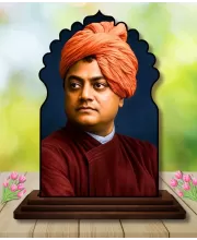 Car Dashboard/Table Top Swami Vivekananda Wooden Temple Photo Stand  3x4 Inches, Compact & Stylish Spiritual Display For Car, Home & Office (Pack Of 1) (F22485)