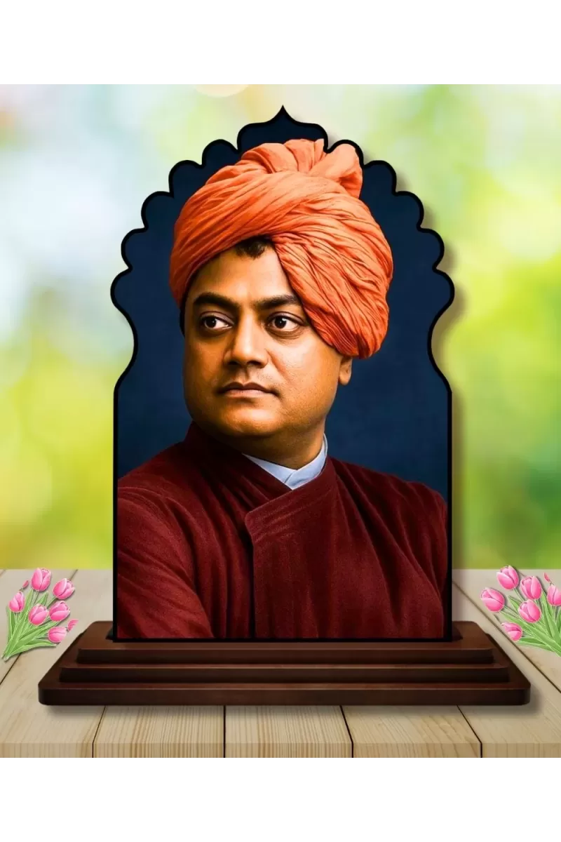 Car Dashboard/Table Top Swami Vivekananda Wooden Temple Photo Stand  3x4 Inches, Compact & Stylish Spiritual Display For Car, Home & Office (Pack Of 1) (F22485)