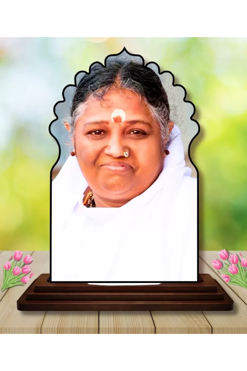 Car Dashboard/Table Top Mata Amritanandamayi Devi Wooden Temple Photo Stand  3x4 Inches, Compact & Stylish Spiritual Display For Car, Home & Office (Pack Of 1) (F22487)