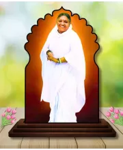 Car Dashboard/Table Top Mata Amritanandamayi Devi Wooden Temple Photo Stand  3x4 Inches, Compact & Stylish Spiritual Display For Car, Home & Office (Pack Of 1) (F22488)
