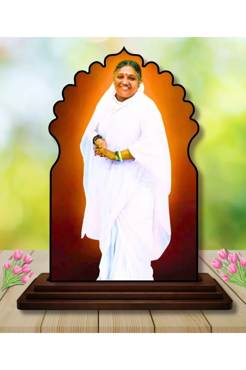 Car Dashboard/Table Top Mata Amritanandamayi Devi Wooden Temple Photo Stand  3x4 Inches, Compact & Stylish Spiritual Display For Car, Home & Office (Pack Of 1) (F22488)