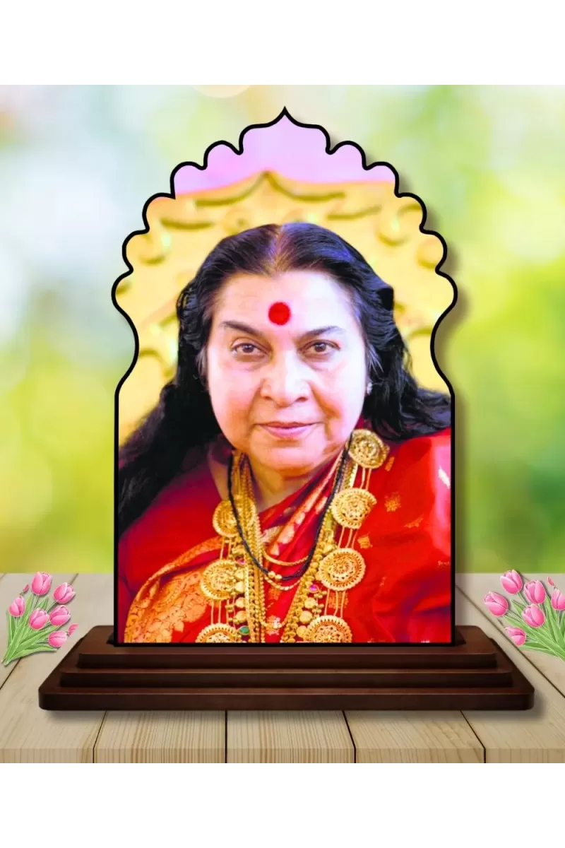 Car Dashboard/Table Top Shri Mataji Nirmala Devi Wooden Temple Photo Stand  3x4 Inches, Compact & Stylish Spiritual Display For Car, Home & Office (Pack Of 1) (F22489)